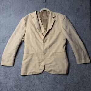 Mr Oh's Tailored Suit Jacket and Vest Men's M/L Tan Plaid Long Sleeve Button Up